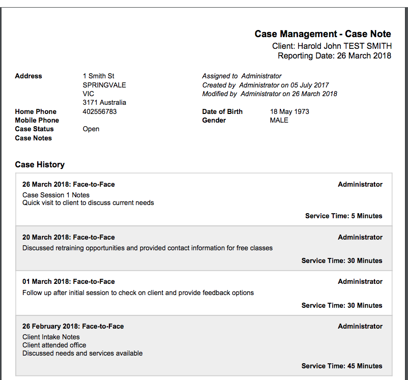 Case Notes Report