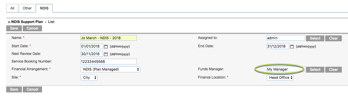 New Funds Manager selected