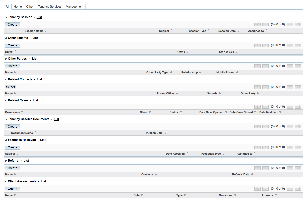 Tenancy Casefile subpanels