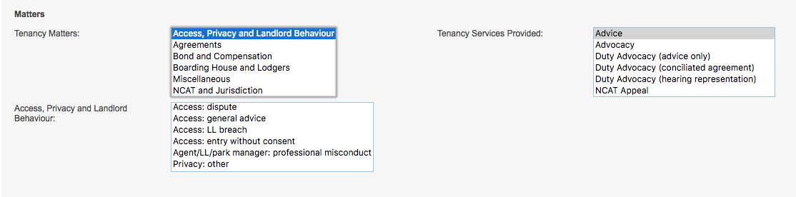 tenancy matters selected