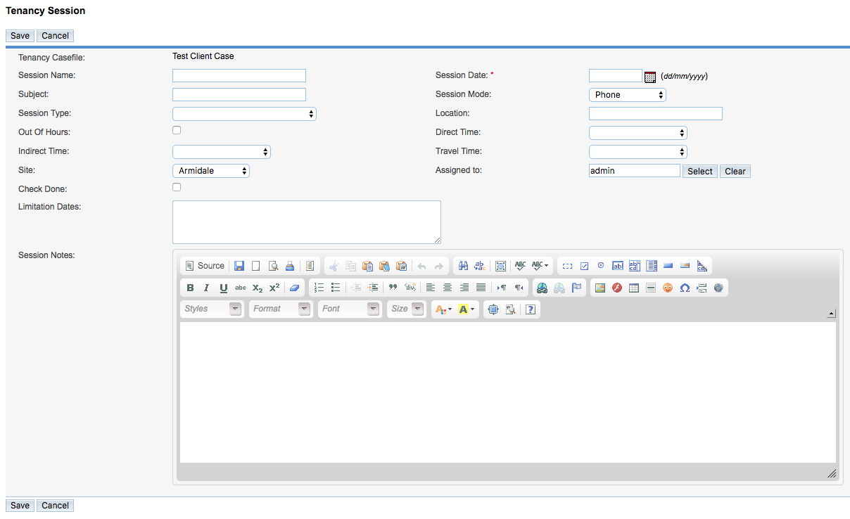 Tenancy Session page