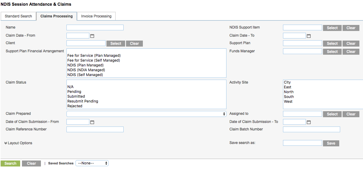 Claims Processing Tab