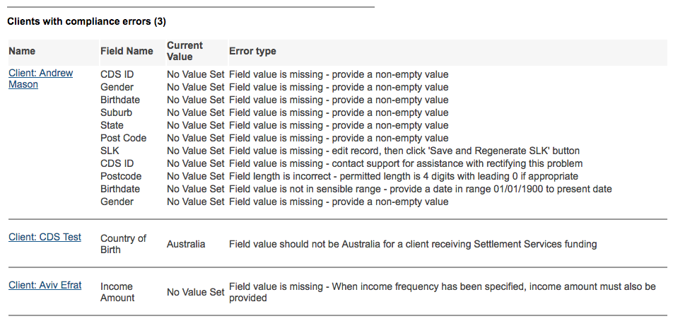 DSS Client Compliance Report Missing Data