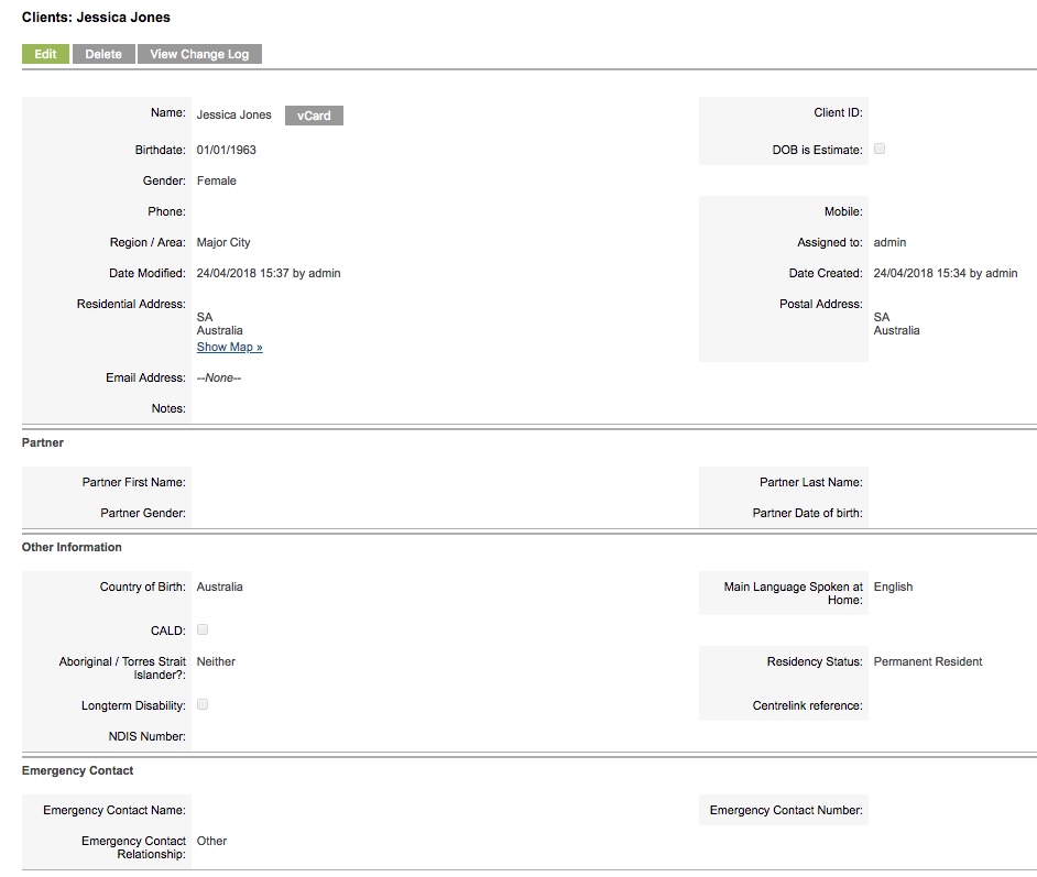 Client record details