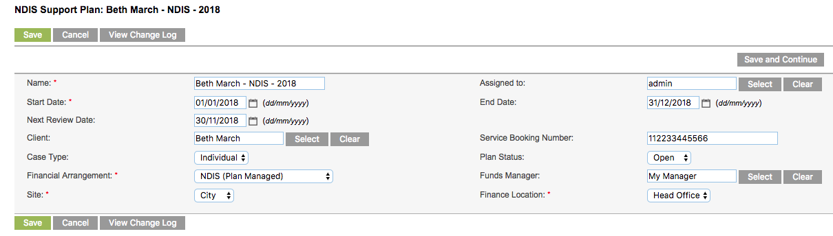 Edit Support Plan