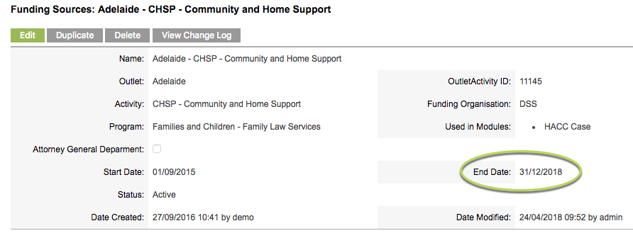 Funding Source end date updated