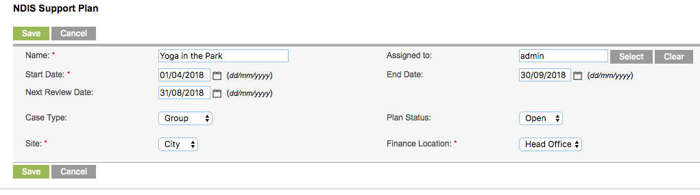 Group Support Plan