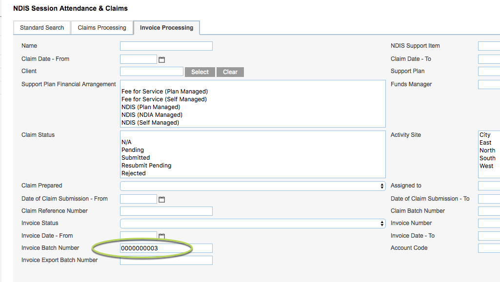 Invoice Batch Number field