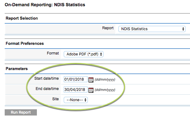NDIS Statistics Parameters entered