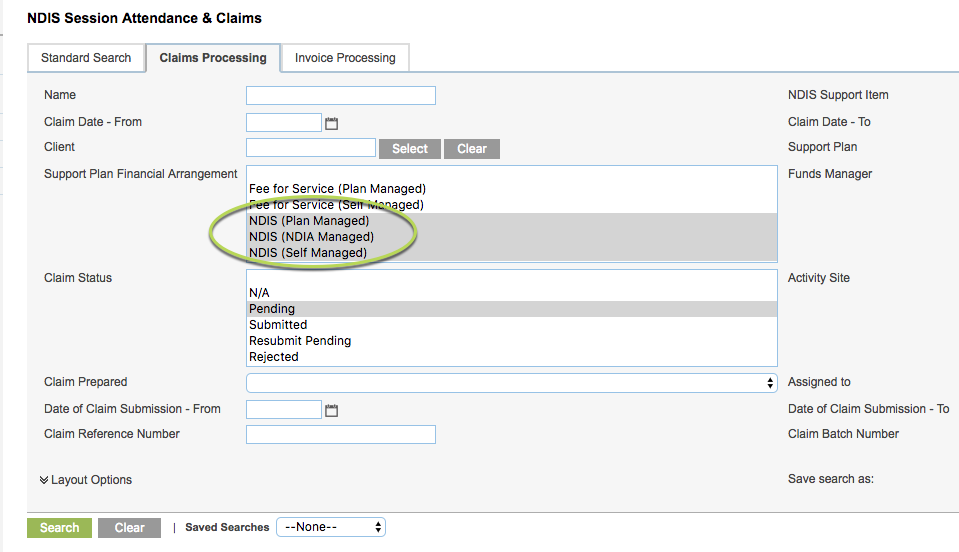 Financial Arrangement Search Criteria