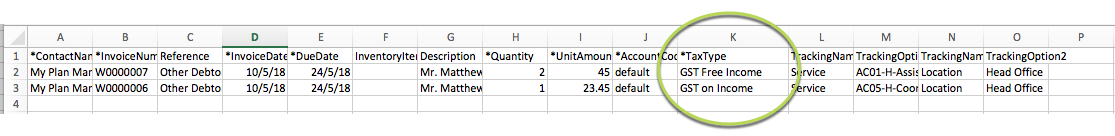 GST type invoice output