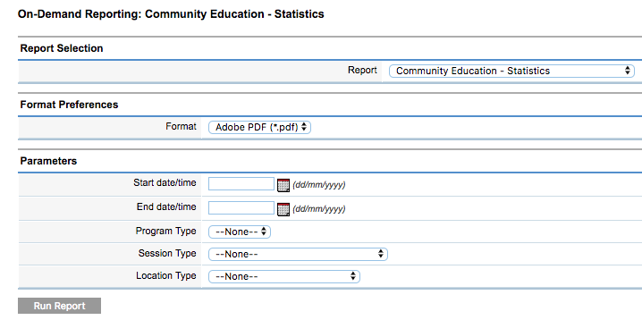 Community Education Statistics Report parameters