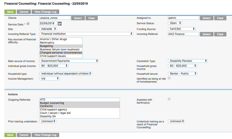 Edit Financial Counselling case