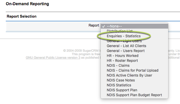 Enquiries Statistics report