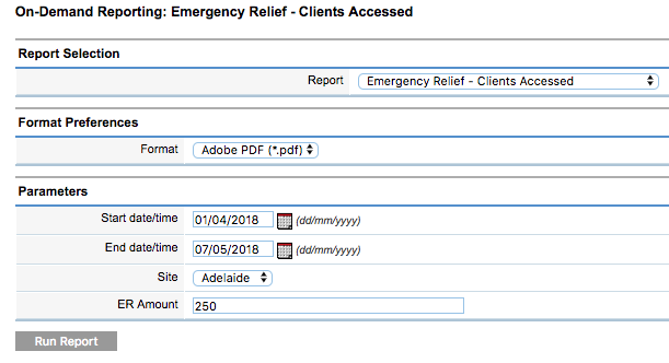 Emergency Relief Parameters Completed