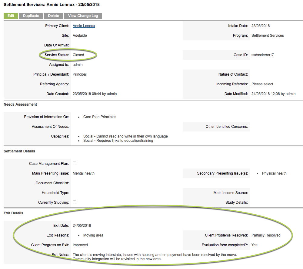 Closed Settlement Services Record