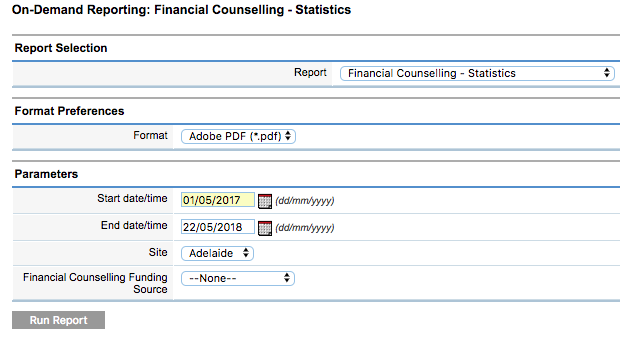 Financial Counselling Statistics Parameters