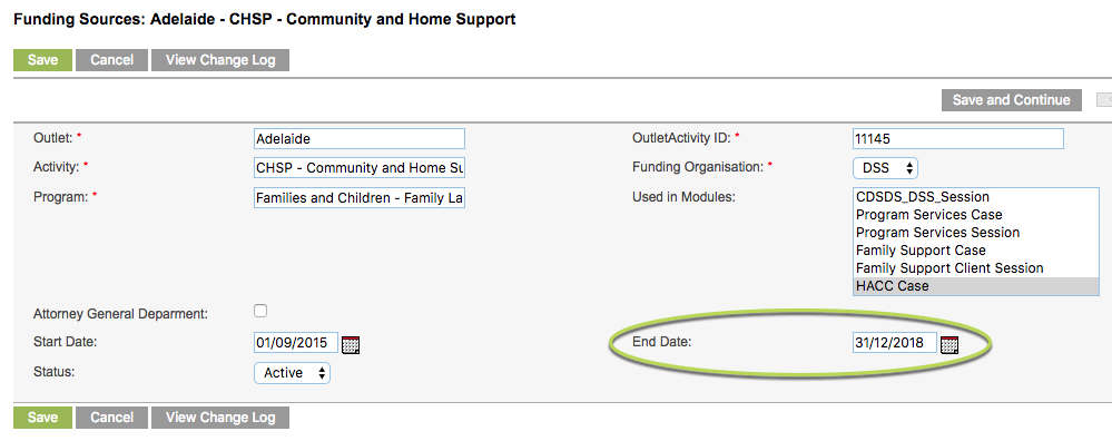 Funding Source Edit mode