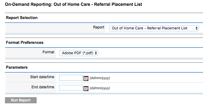 OOHC Referral Placement Parameters
