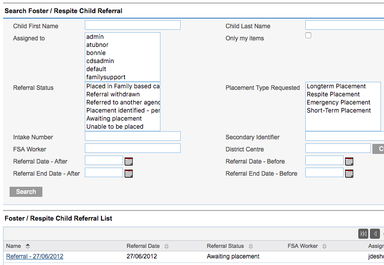 Search referrals records