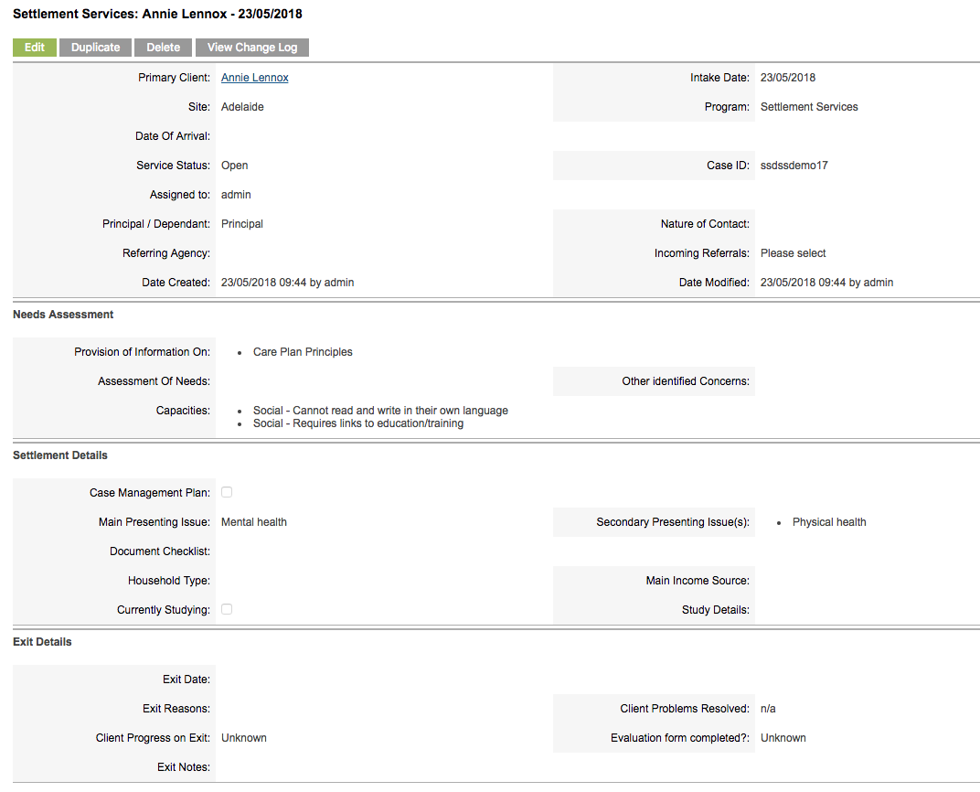 Settlement Services Record