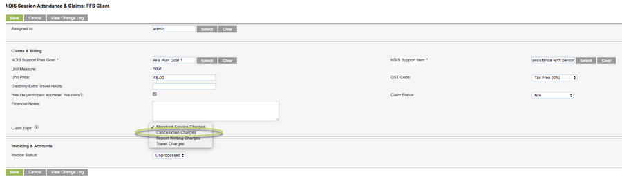 Select Cancellation Claim Type